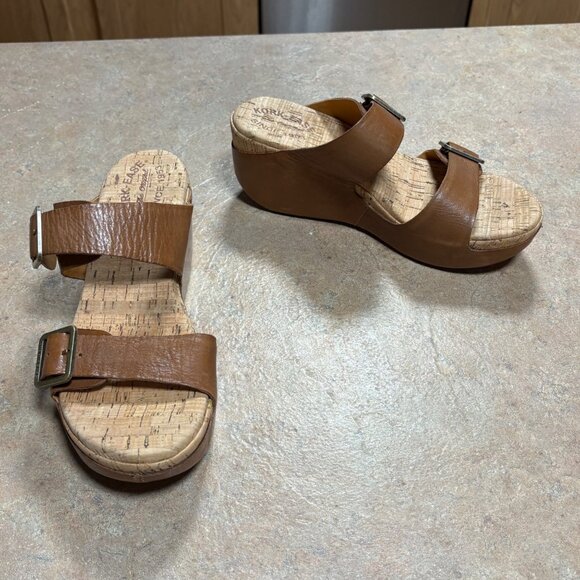 Kork-Ease Grace Brown Terra Leather Platform Wedge Sandals Size 8M Buckle Straps - Picture 2 of 11